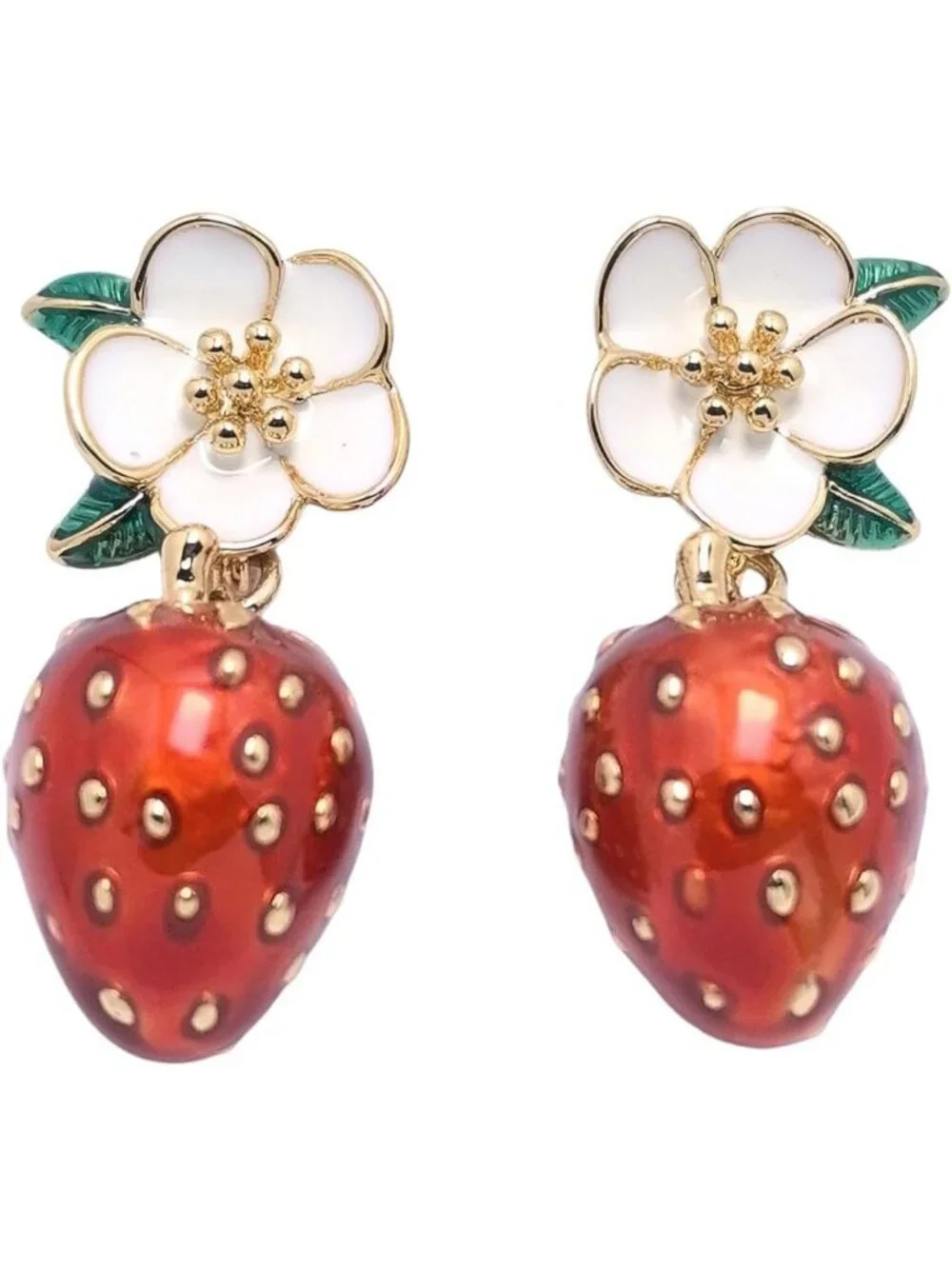 Cute Strawberry Dangle Earrings for Women | Handcrafted Enamel Fruit Jewelry